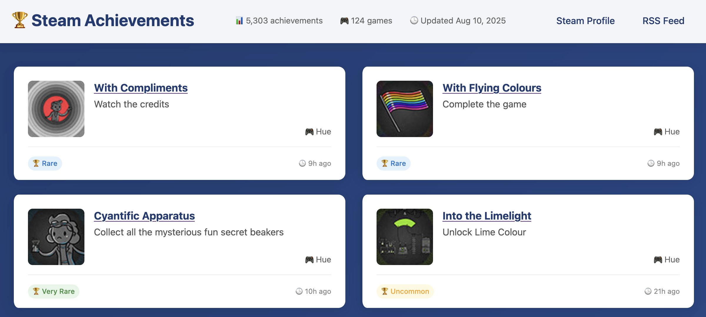 Screenshot of the web interface of my Steam achievement tracker