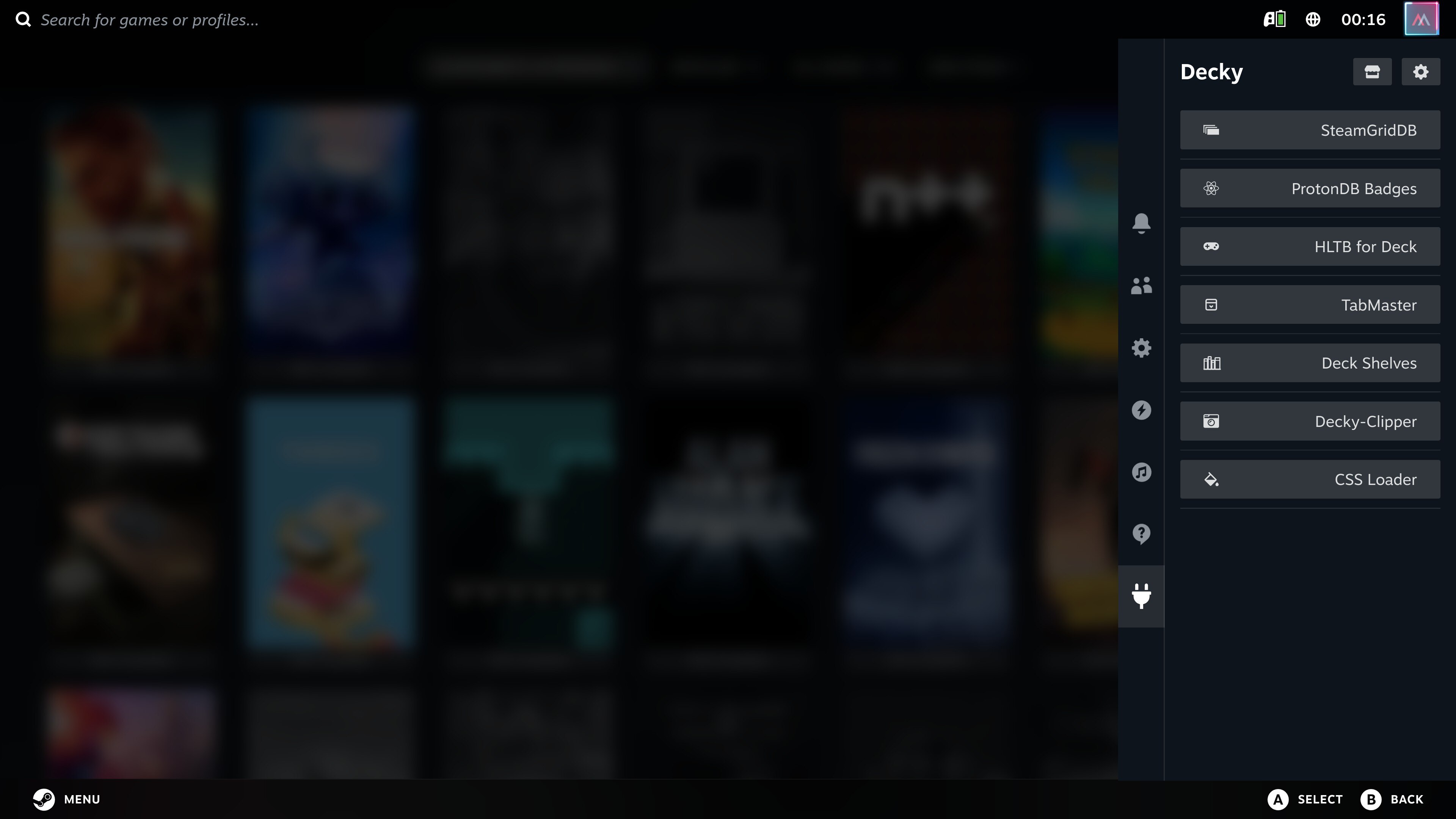 Steam OS screenshot showing a list of my Decky plugins